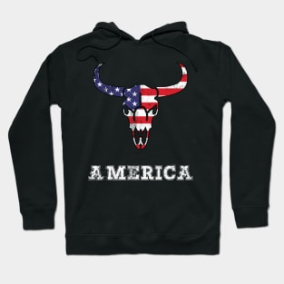 America Skull bull 4th of July Vintage American Flag Retro USA T-Shirt Hoodie